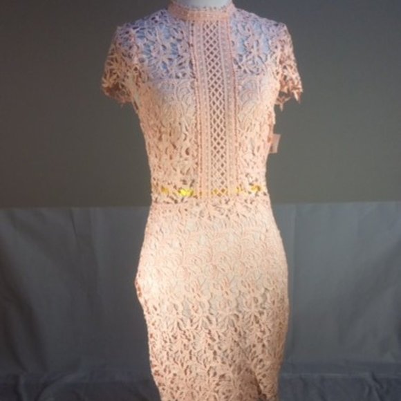 Just Me Women's Soft Peach Lace Dress - Picture 1 of 2